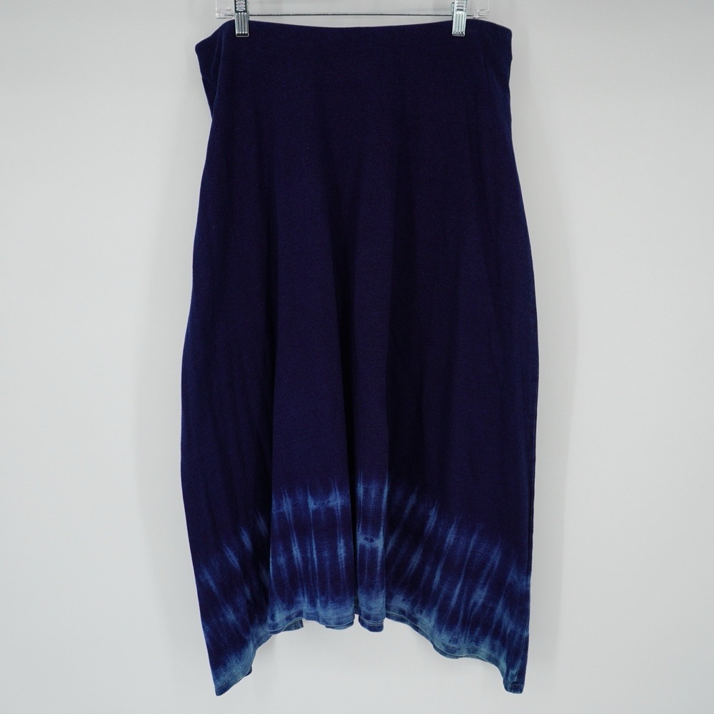 Pure Jill Indigo Skirt Large Blue Tie Dye Knit Pull On 100% Cotton J.Jill NEW